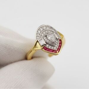ART DECO STYLE PINK CLEAR GOLD ADJUSTABLE RING